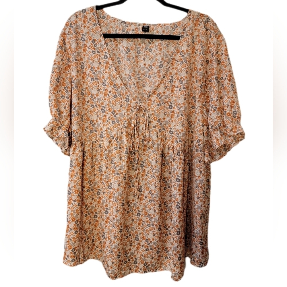 SHEIN Curve Floral Print Blouse Ruffled Short Sleeves